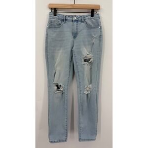 Judy Blue Jeans Womens 5/27 Blue Boyfriend Fit‎ Distressed Light Wash Denim